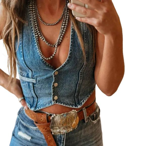 ROSA CLOTHING Tops - NEW ROSA CLOTHING hottie sleeveless v-neck denim tank top vest in blue